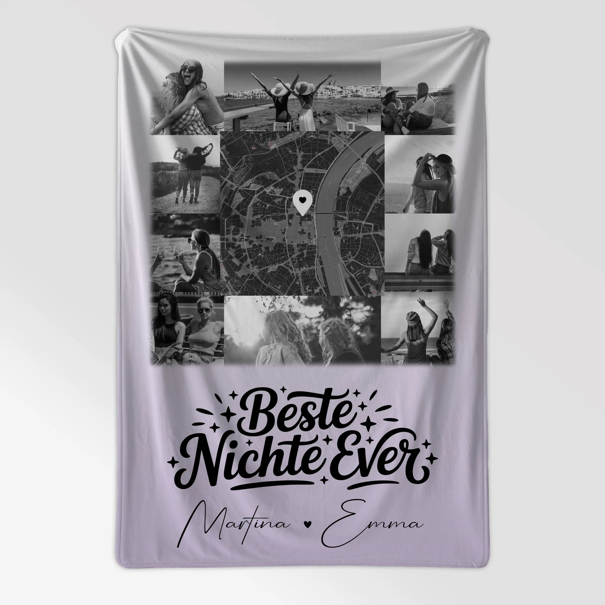 Kuscheldecke Mit Namen Und Motiv 10 Fotos Und Karte in der Mitte Beste Nichte Ever Schwarz-Weiß 7