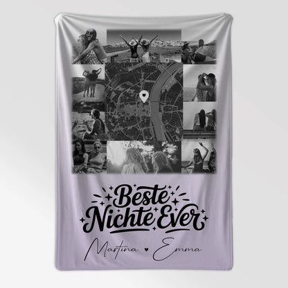 Kuscheldecke Mit Namen Und Motiv 10 Fotos Und Karte in der Mitte Beste Nichte Ever Schwarz-Weiß 7