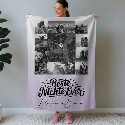 Kuscheldecke Mit Namen Und Motiv 10 Fotos Und Karte in der Mitte Beste Nichte Ever Schwarz-Weiß 1