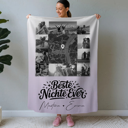 Kuscheldecke Mit Namen Und Motiv 10 Fotos Und Karte in der Mitte Beste Nichte Ever Schwarz-Weiß 1