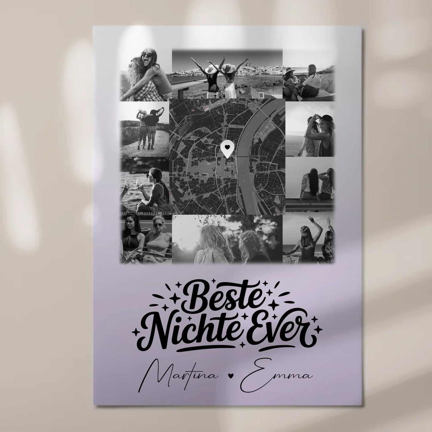 Fotoboard Magnet Wandbild mit 10 Fotos und Karte in der Mitte Beste Nichte Ever Schwarz-Weiß 7