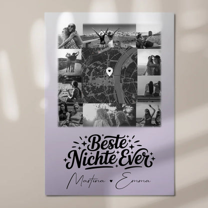 Fotoboard Magnet Wandbild mit 10 Fotos und Karte in der Mitte Beste Nichte Ever Schwarz-Weiß 7