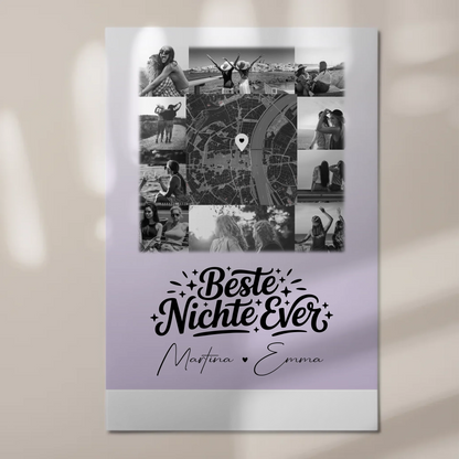 Fotoboard Magnet Wandbild mit 10 Fotos und Karte in der Mitte Beste Nichte Ever Schwarz-Weiß 1