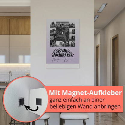 Fotoboard Magnet Wandbild mit 10 Fotos und Karte in der Mitte Beste Nichte Ever Schwarz-Weiß