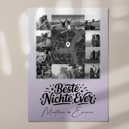 Fotoboard Magnet Wandbild mit 10 Fotos und Karte in der Mitte Beste Nichte Ever Schwarz-Weiß