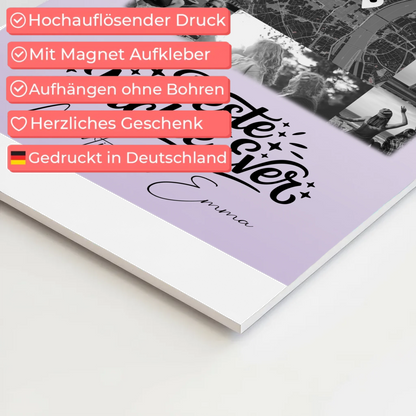 Fotoboard Magnet Wandbild mit 10 Fotos und Karte in der Mitte Beste Nichte Ever Schwarz-Weiß 4