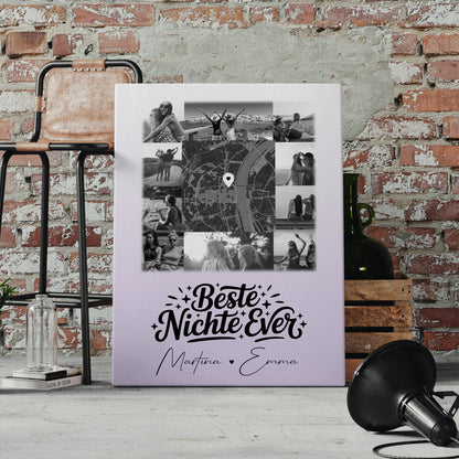 Leinwand Wandbild mit 10 Fotos und Karte in der Mitte Beste Nichte Ever Schwarz-Weiß Personalisiert 4