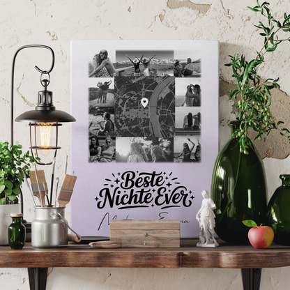 Leinwand Wandbild mit 10 Fotos und Karte in der Mitte Beste Nichte Ever Schwarz-Weiß Personalisiert 3