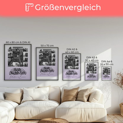 Karten Poster Personalisiert mit 10 Fotos und Karte in der Mitte Beste Nichte Ever Schwarz-Weiß