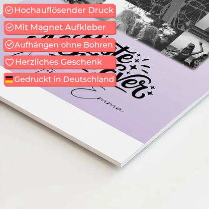 Fotoboard Magnet Wandbild mit 10 Fotos und Karte in der Mitte Beste Nichte Ever Schwarz-Weiß