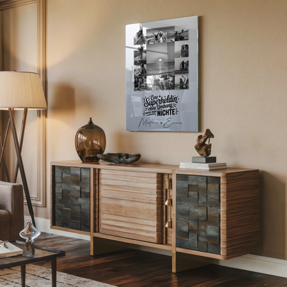 Personalisierte Fotogeschenke mit 11 Fotos auf Acrylglas für Lehrerin echte Heldin Schwarz-Weiß