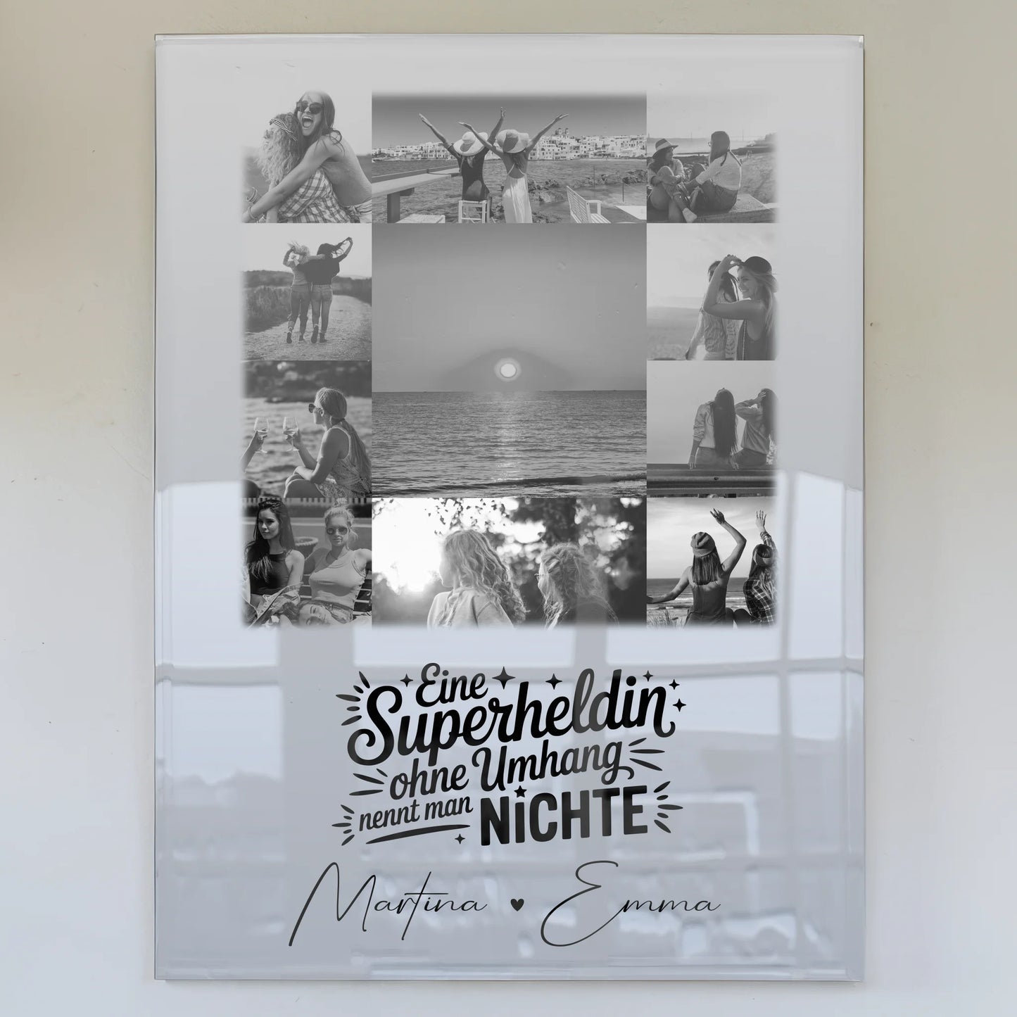 Personalisierte Fotogeschenke mit 11 Fotos auf Acrylglas für Lehrerin echte Heldin Schwarz-Weiß