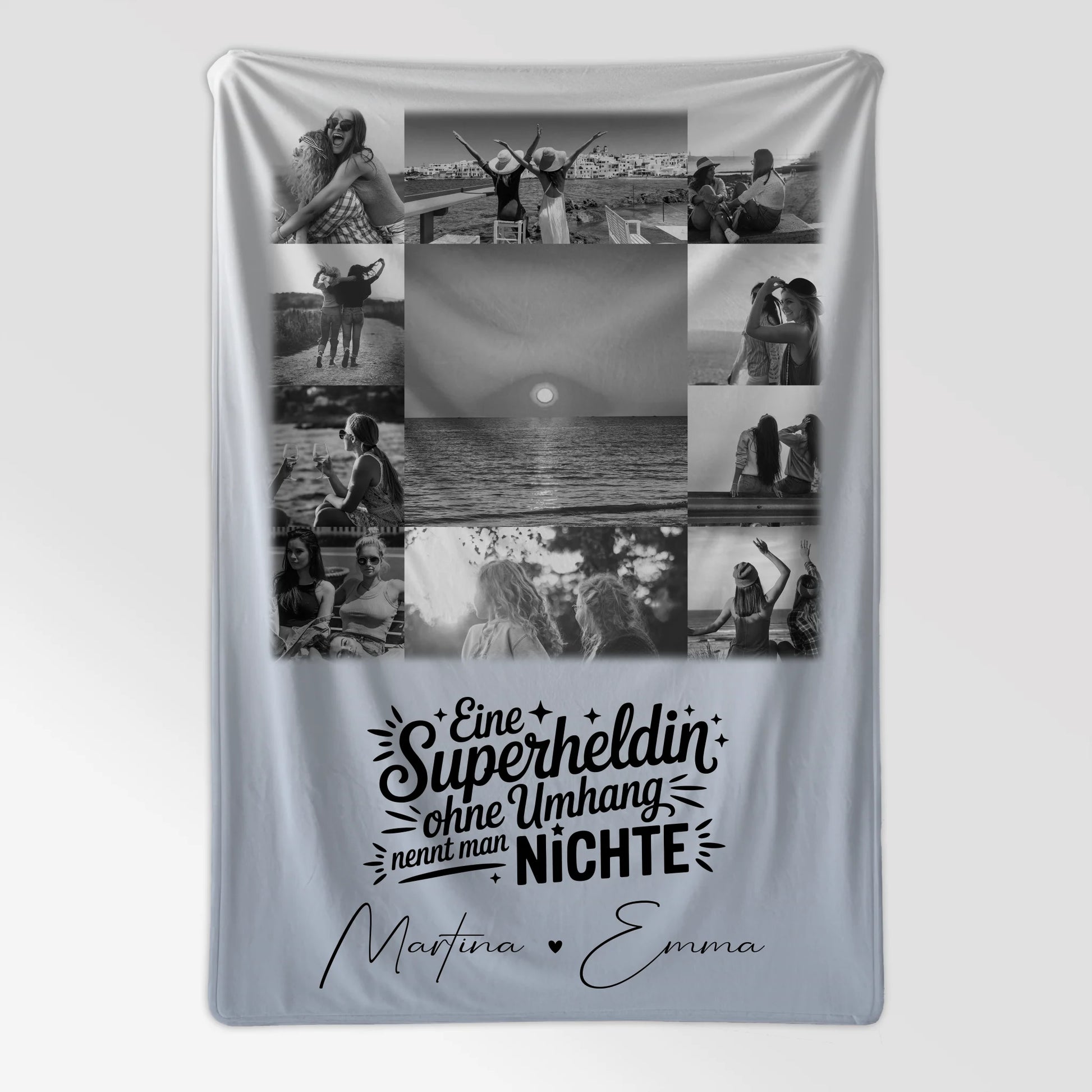 Personalisierte Namensdecke mit 11 Fotos Lehrerin echte Heldin Schwarz-Weiß Geschenk 7