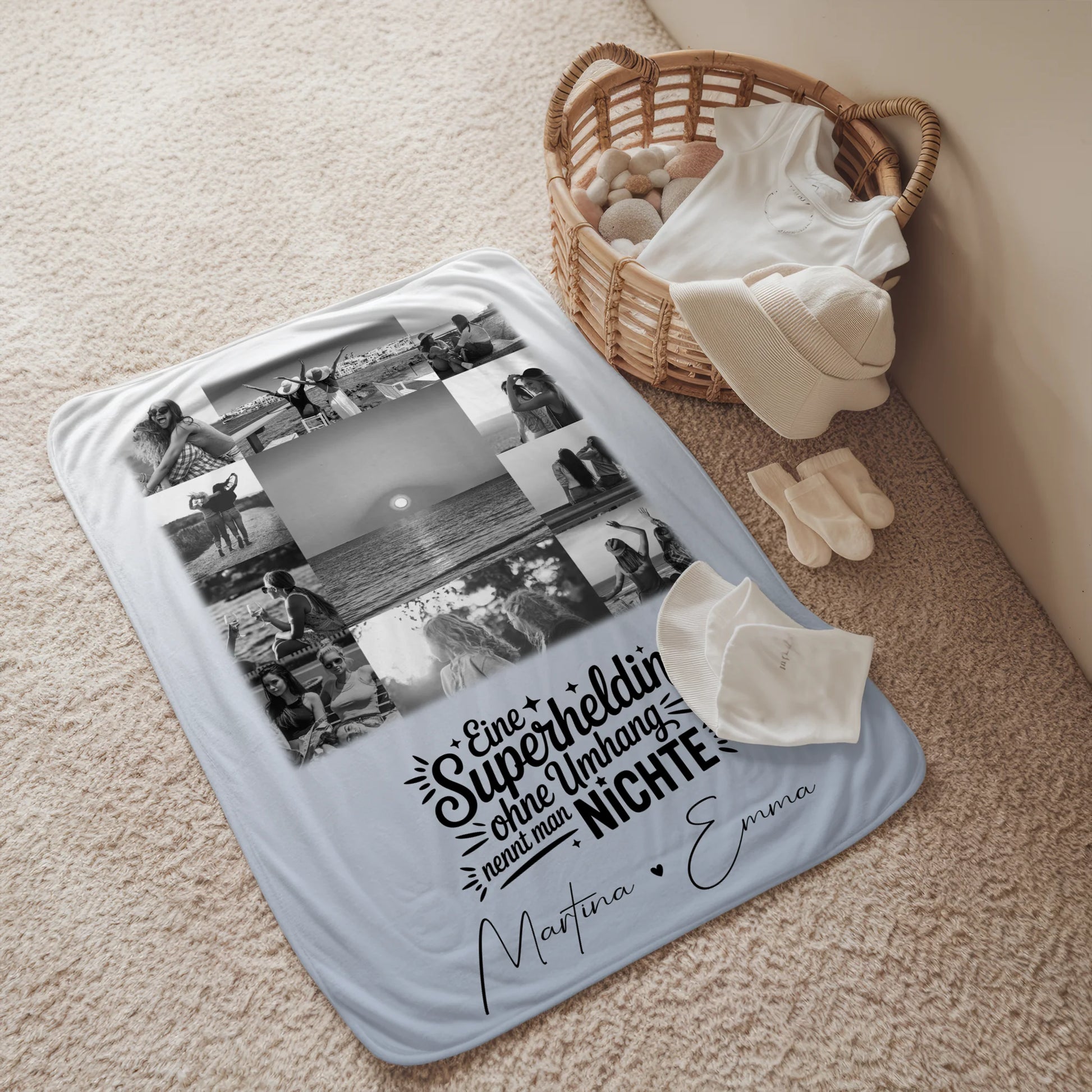Personalisierte Namensdecke mit 11 Fotos Lehrerin echte Heldin Schwarz-Weiß Geschenk 2