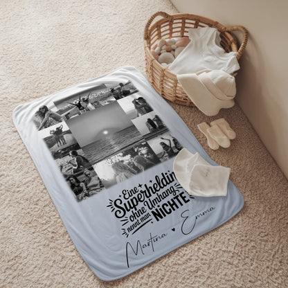 Personalisierte Namensdecke mit 11 Fotos Lehrerin echte Heldin Schwarz-Weiß Geschenk 2