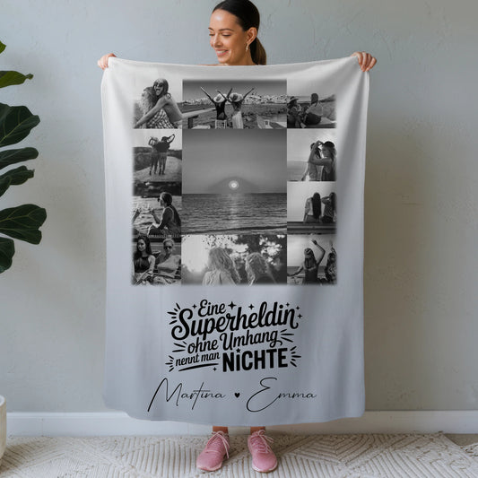 Personalisierte Namensdecke mit 11 Fotos Lehrerin echte Heldin Schwarz-Weiß Geschenk 1