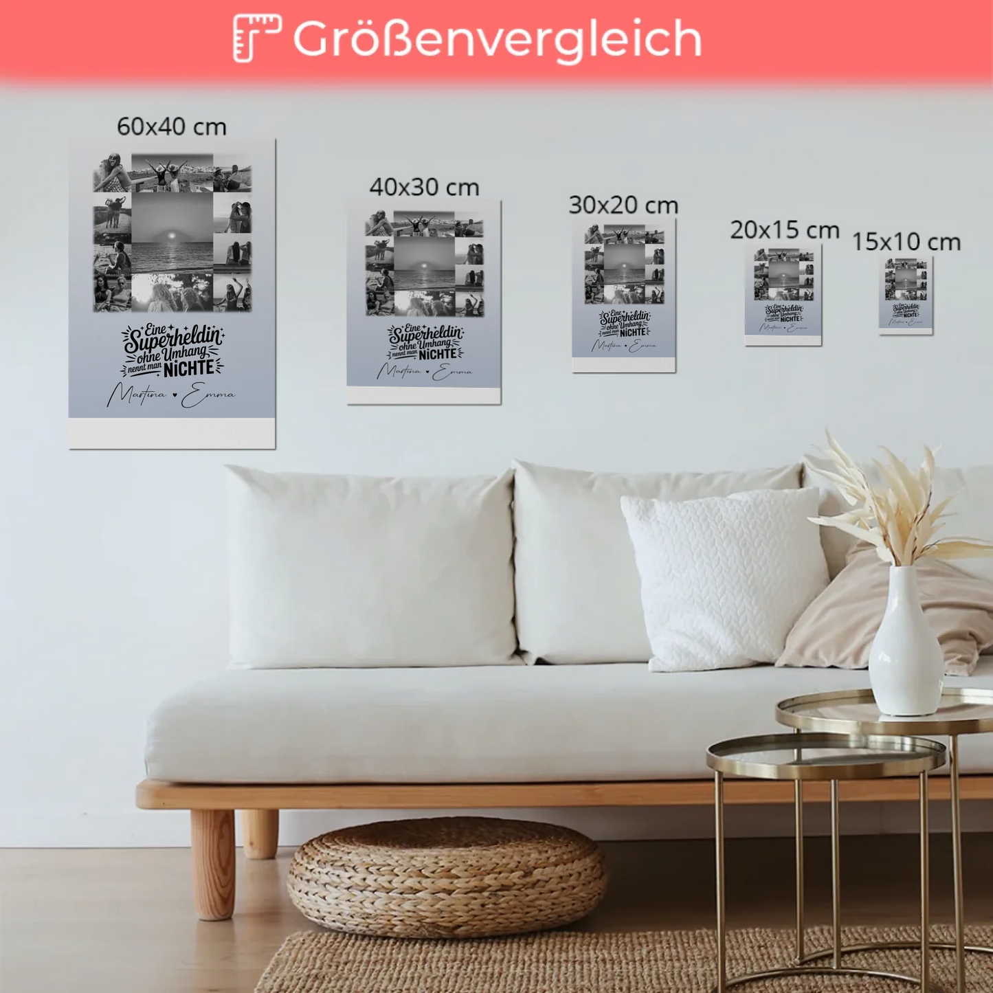 Personalisierbares Fotoboard Magnet Poster mit 11 Fotos Lehrerin echte Heldin Schwarz-Weiß 6