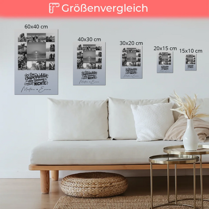 Personalisierbares Fotoboard Magnet Poster mit 11 Fotos Lehrerin echte Heldin Schwarz-Weiß