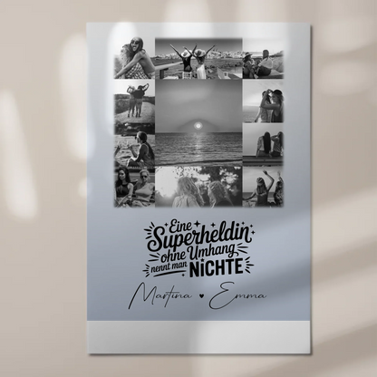 Personalisierbares Fotoboard Magnet Poster mit 11 Fotos Lehrerin echte Heldin Schwarz-Weiß