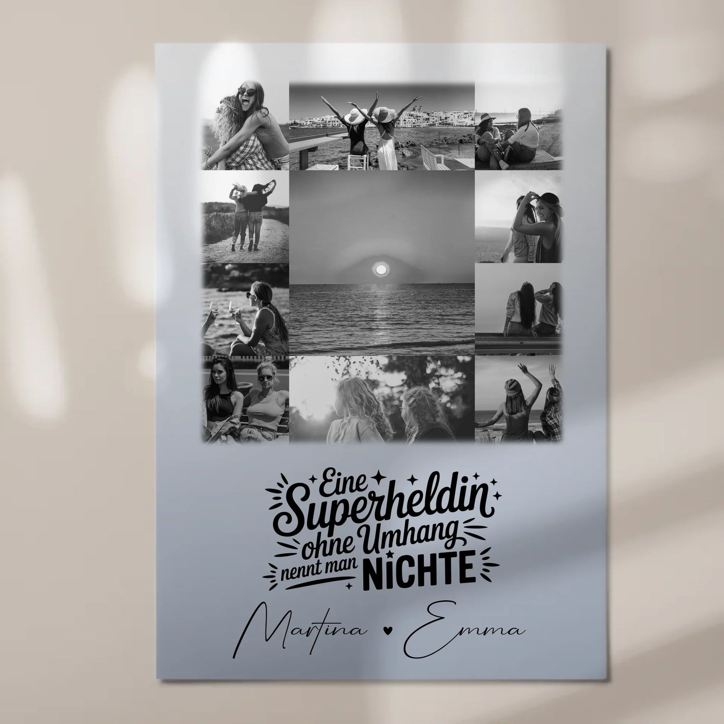 Personalisierbares Fotoboard Magnet Poster mit 11 Fotos Lehrerin echte Heldin Schwarz-Weiß