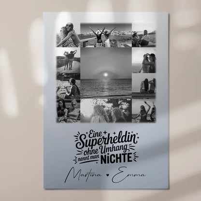 Personalisierbares Fotoboard Magnet Poster mit 11 Fotos Lehrerin echte Heldin Schwarz-Weiß