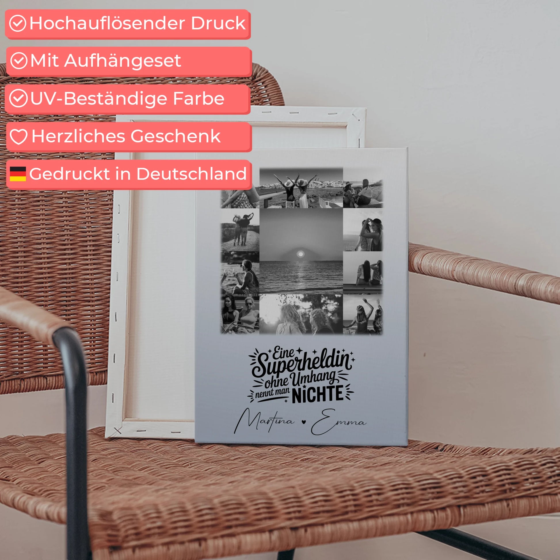Personalisierte Leinwand Wandbild mit 11 Fotos Lehrerin echte Heldin Schwarz-Weiß Geschenk 5