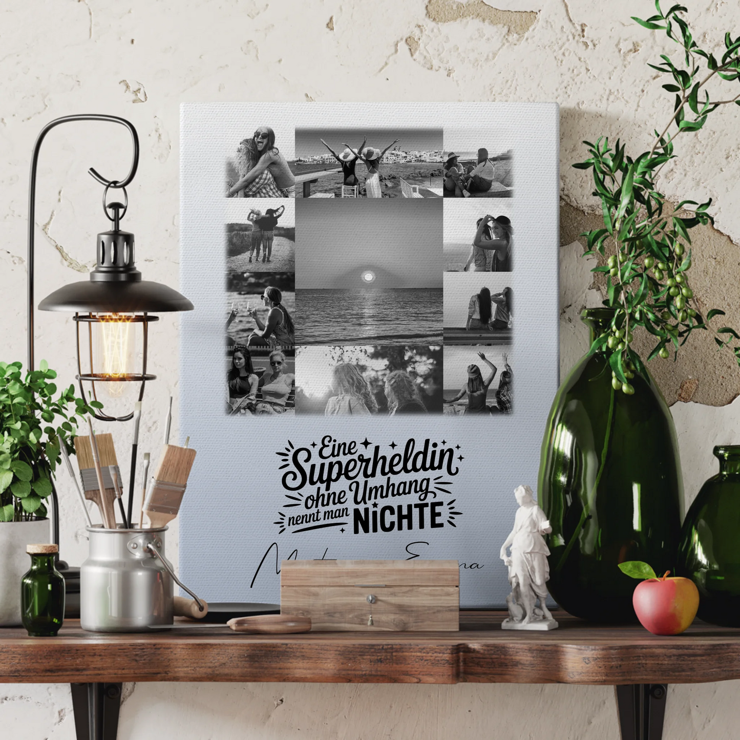 Personalisierte Leinwand Wandbild mit 11 Fotos Lehrerin echte Heldin Schwarz-Weiß Geschenk 3