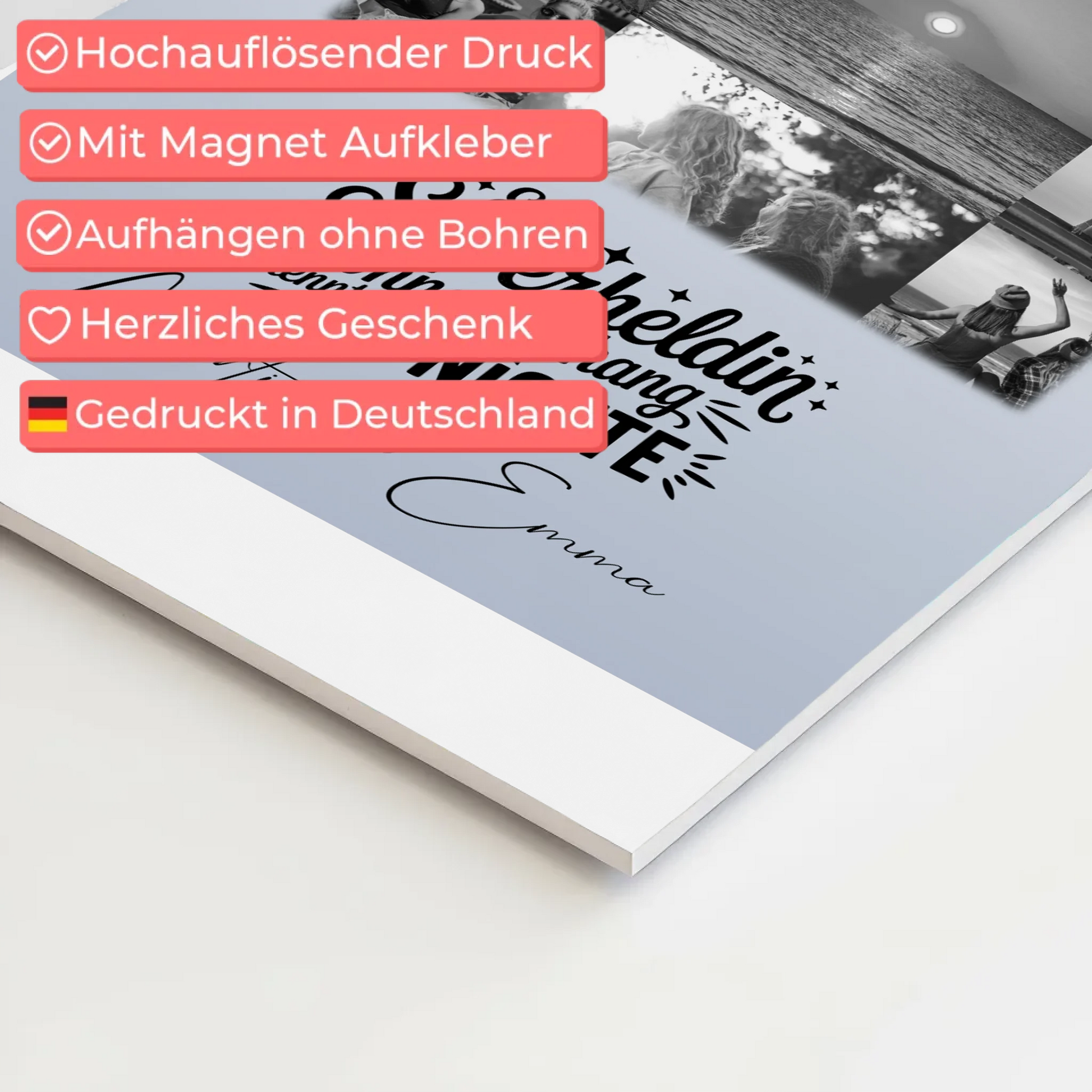 Personalisierbares Fotoboard Magnet Poster mit 11 Fotos Lehrerin echte Heldin Schwarz-Weiß 4