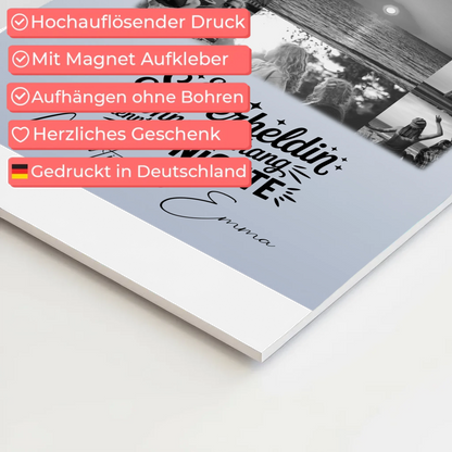 Personalisierbares Fotoboard Magnet Poster mit 11 Fotos Lehrerin echte Heldin Schwarz-Weiß 4