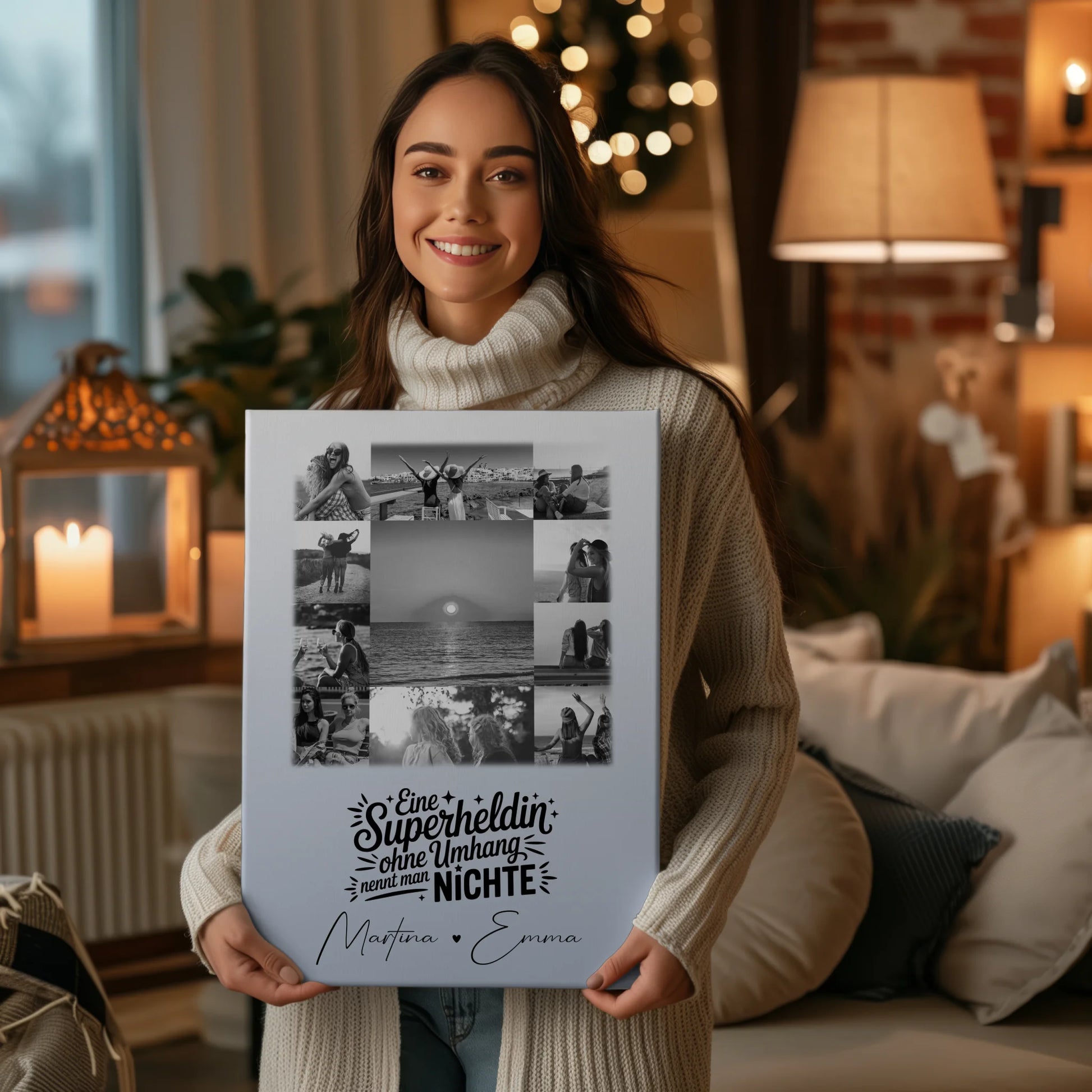 Personalisierte Leinwand Wandbild mit 11 Fotos Lehrerin echte Heldin Schwarz-Weiß Geschenk 2