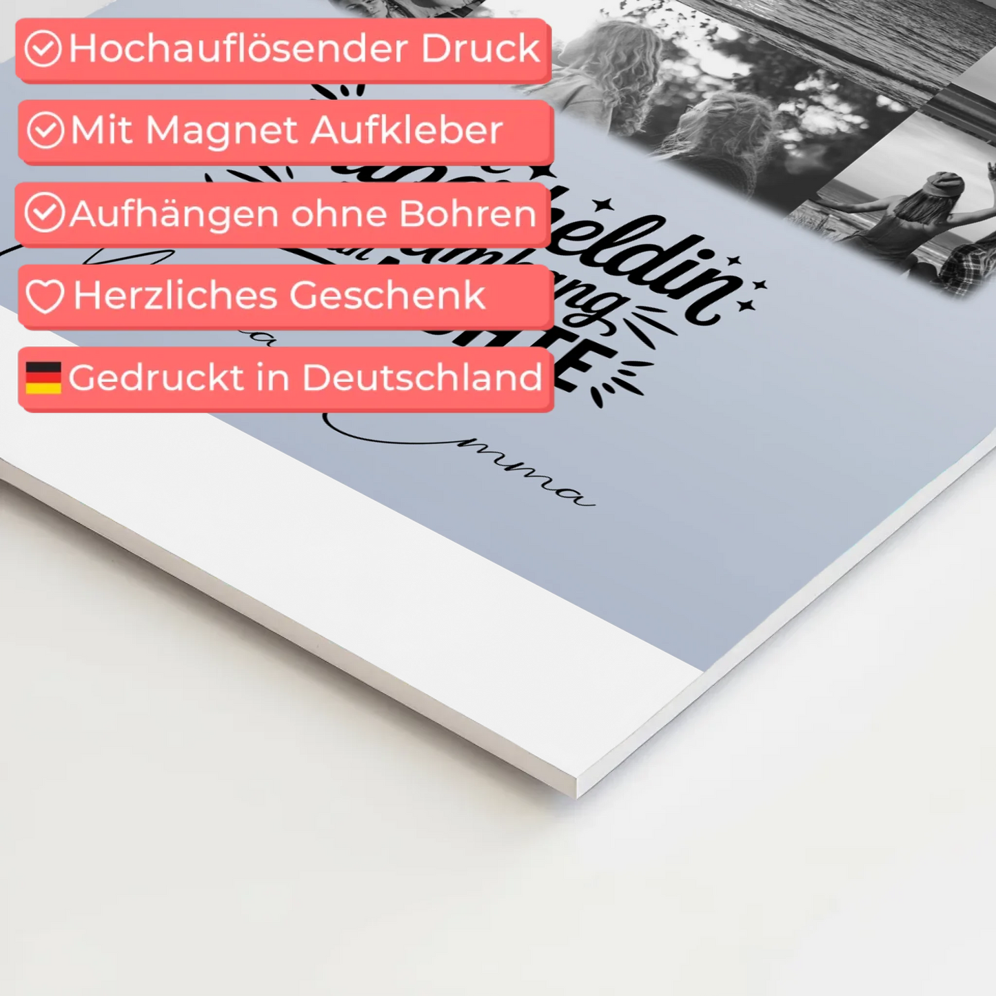 Personalisierbares Fotoboard Magnet Poster mit 11 Fotos Lehrerin echte Heldin Schwarz-Weiß