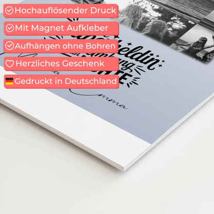 Personalisierbares Fotoboard Magnet Poster mit 11 Fotos Lehrerin echte Heldin Schwarz-Weiß