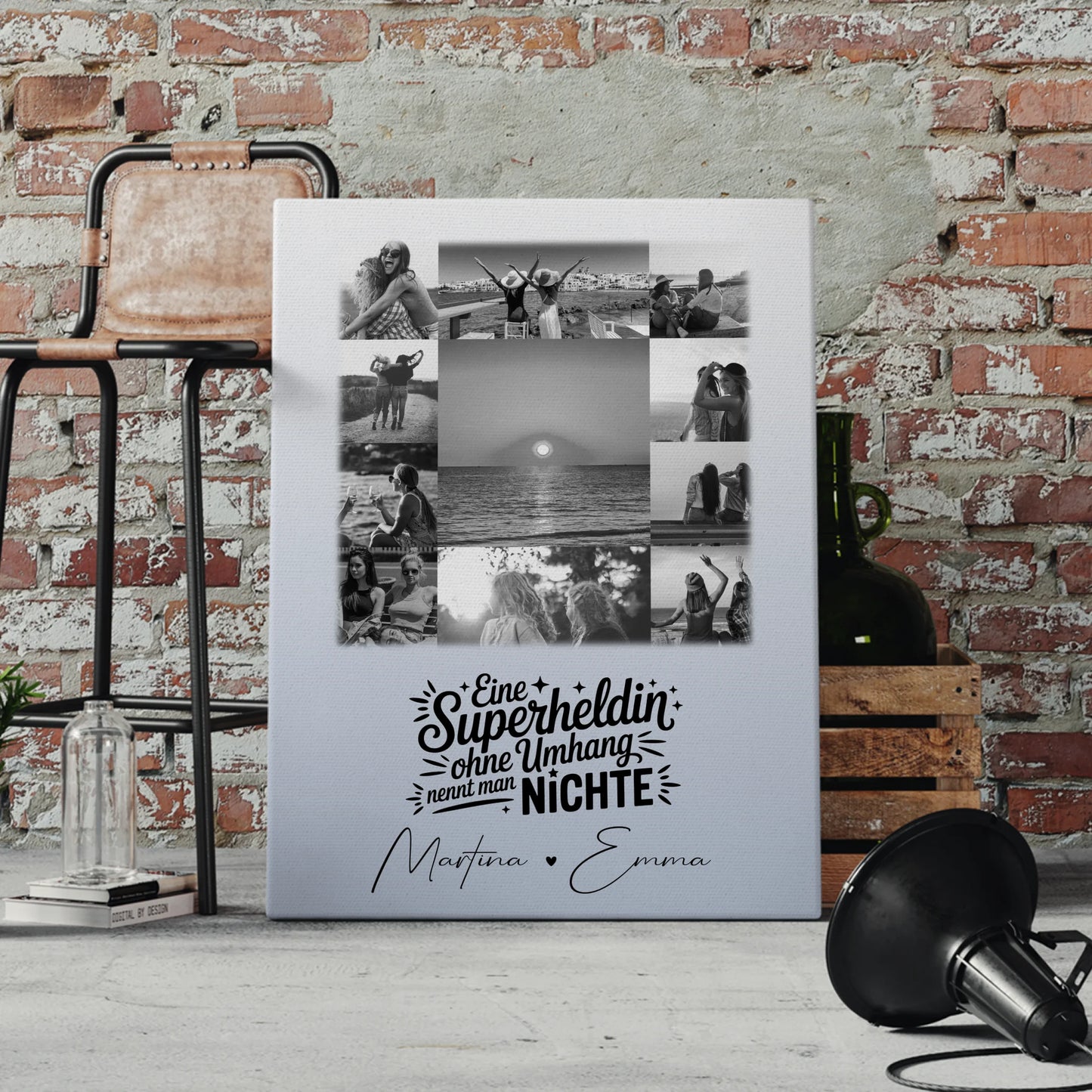 Personalisierte Leinwand Wandbild mit 11 Fotos Lehrerin echte Heldin Schwarz-Weiß Geschenk 4