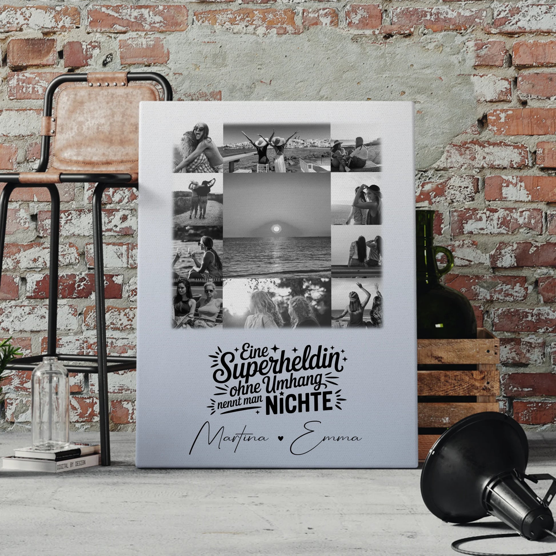 Personalisierte Leinwand Wandbild mit 11 Fotos Lehrerin echte Heldin Schwarz-Weiß Geschenk 4