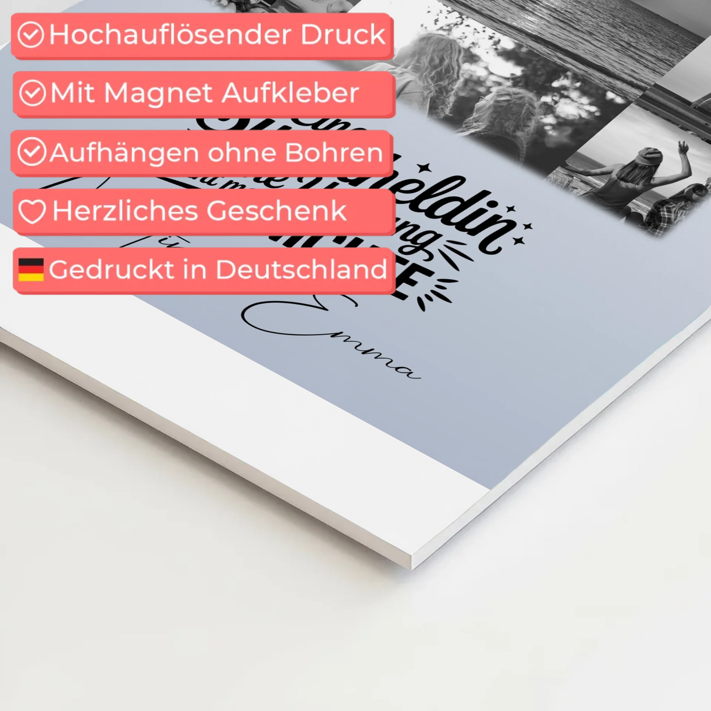 Personalisierbares Fotoboard Magnet Poster mit 11 Fotos Lehrerin echte Heldin Schwarz-Weiß