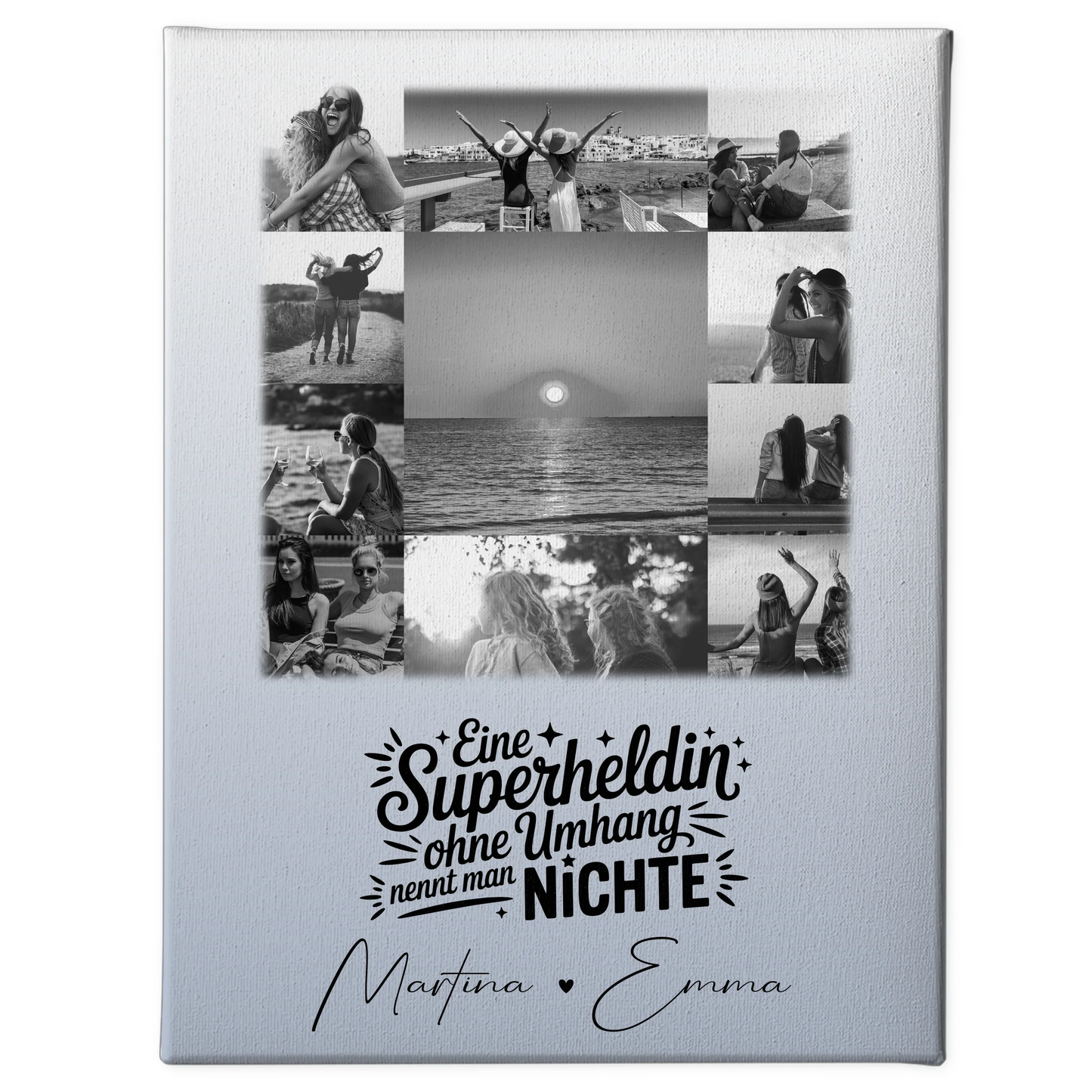 Personalisierte Leinwand Wandbild mit 11 Fotos Lehrerin echte Heldin Schwarz-Weiß Geschenk 1