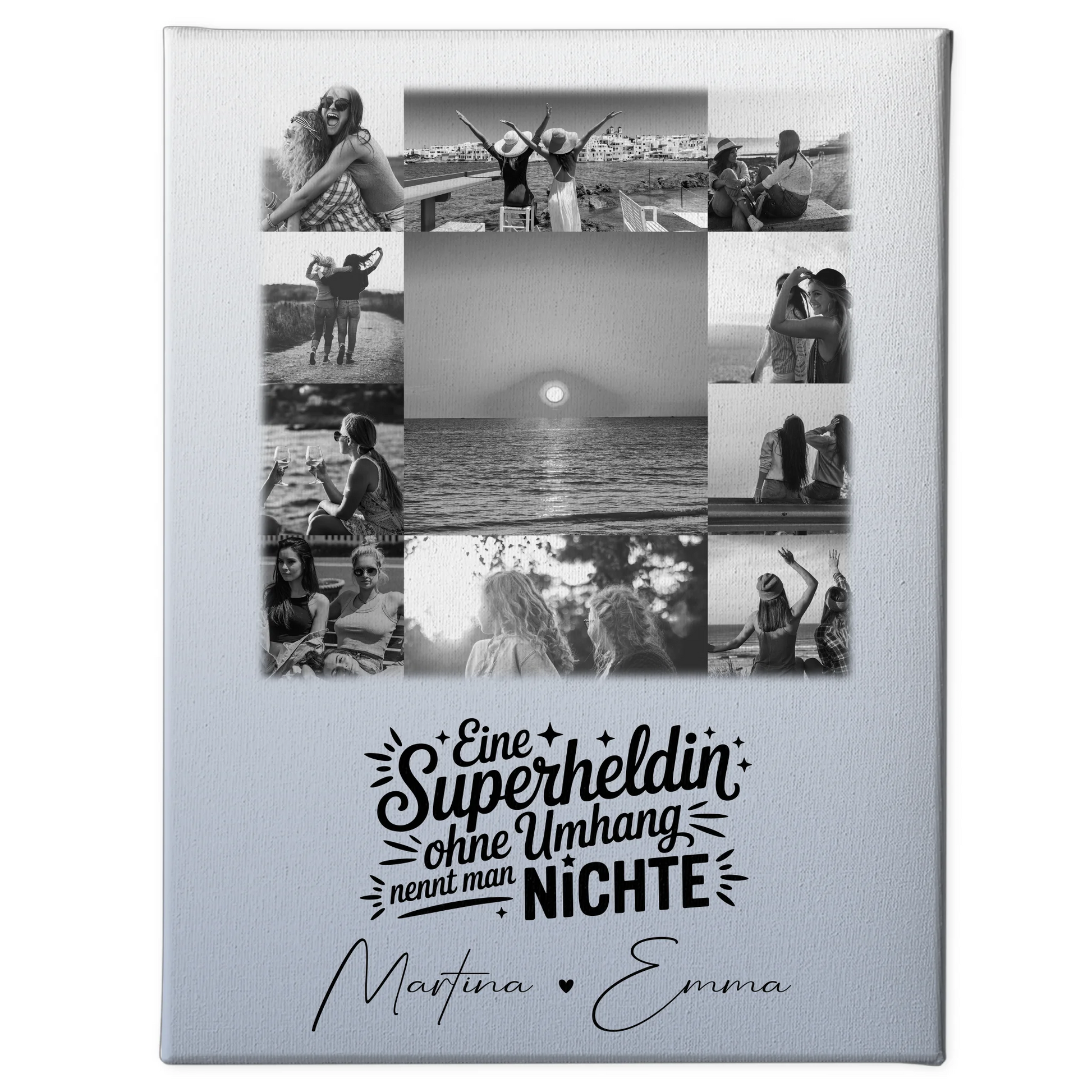 Personalisierte Leinwand Wandbild mit 11 Fotos Lehrerin echte Heldin Schwarz-Weiß Geschenk 1