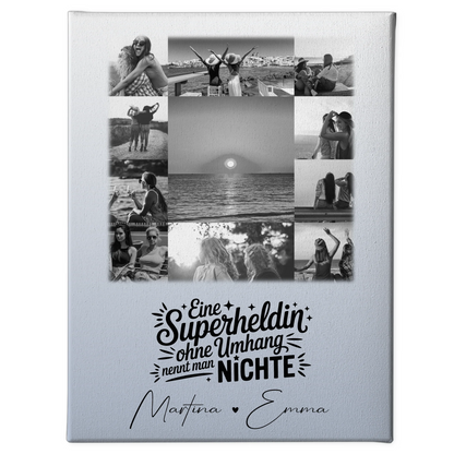 Personalisierte Leinwand Wandbild mit 11 Fotos Lehrerin echte Heldin Schwarz-Weiß Geschenk 1