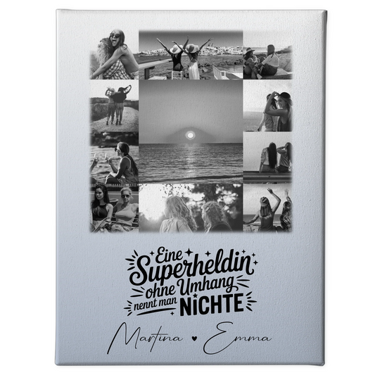 Personalisierte Leinwand Wandbild mit 11 Fotos Lehrerin echte Heldin Schwarz-Weiß Geschenk 1