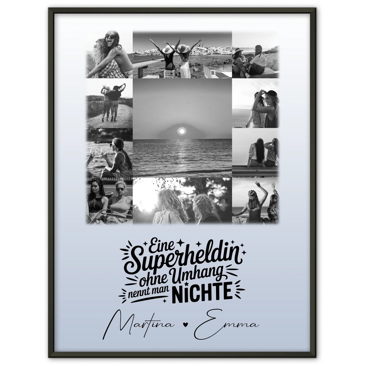 Personalisiertes Wandbild Fotocollage 11 Fotos Lehrerin echte Heldin Schwarz-Weiß