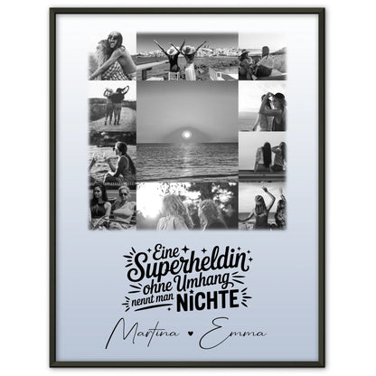 Personalisiertes Wandbild Fotocollage 11 Fotos Lehrerin echte Heldin Schwarz-Weiß