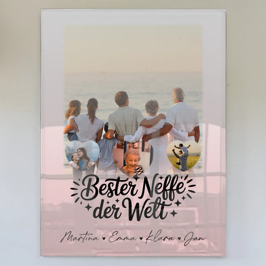 Acrylglas Mit Foto 1 Foto und 3 Kleine Herz Fotos Personalisiertes Geschenk für den besten Neffen der Welt