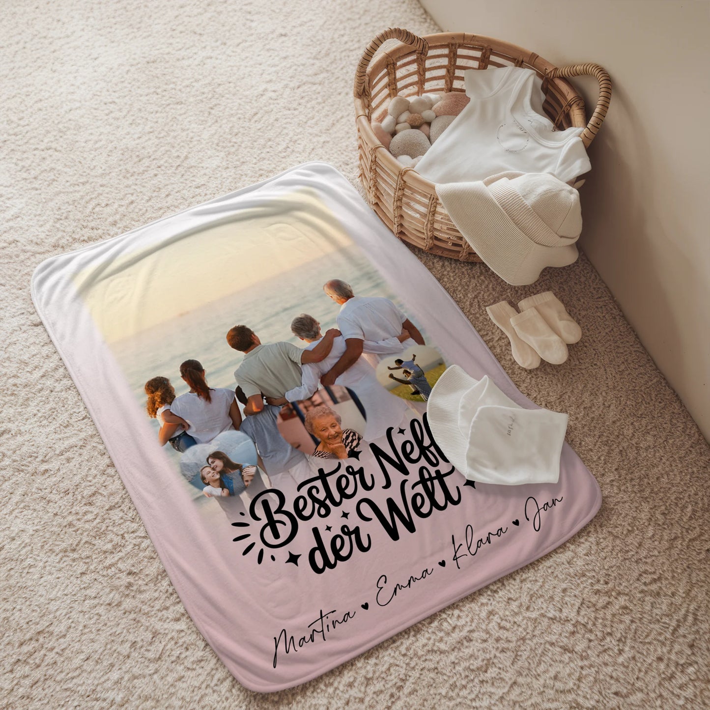 Personalisierte Decke Mit Namen 1 Foto und 3 Kleine Herz Fotos Für Den Besten Neffen Der Welt 2