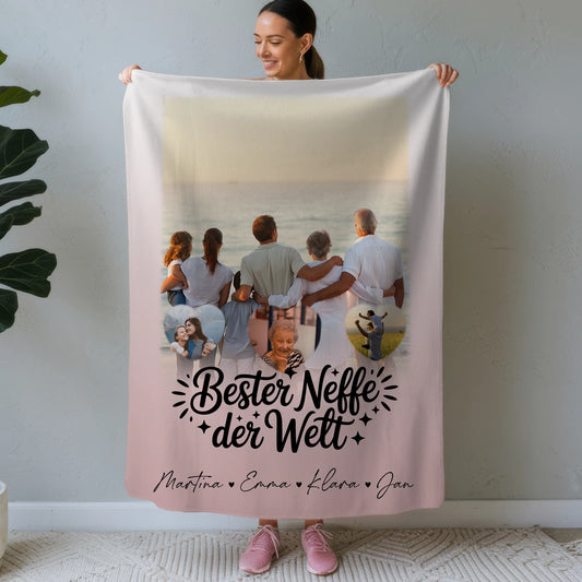 Personalisierte Decke Mit Namen 1 Foto und 3 Kleine Herz Fotos Für Den Besten Neffen Der Welt 1