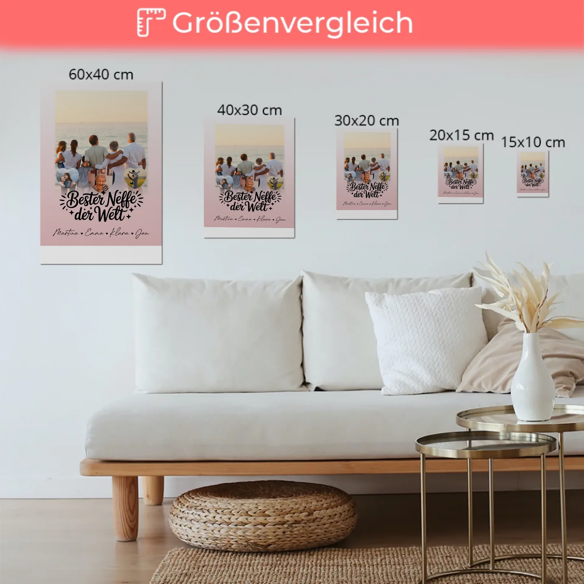 Personalisierte Fotoboard Magnet Wandbild mit 1 Foto und 3 Herz Fotos für den besten Neffen der Welt 6