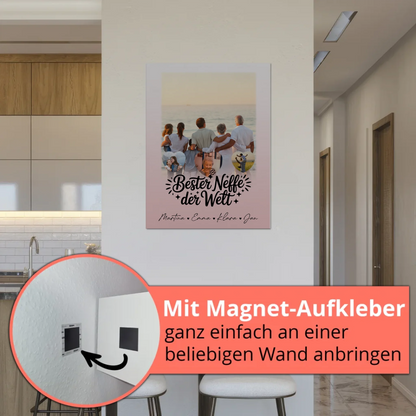 Personalisierte Fotoboard Magnet Wandbild mit 1 Foto und 3 Herz Fotos für den besten Neffen der Welt