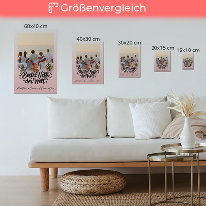 Personalisierte Fotoboard Magnet Wandbild mit 1 Foto und 3 Herz Fotos für den besten Neffen der Welt