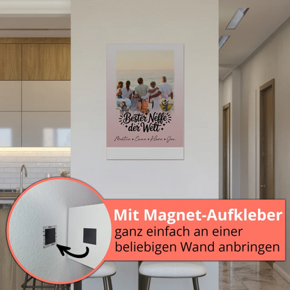 Personalisierte Fotoboard Magnet Wandbild mit 1 Foto und 3 Herz Fotos für den besten Neffen der Welt 5