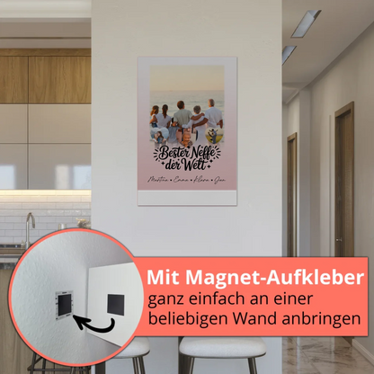 Personalisierte Fotoboard Magnet Wandbild mit 1 Foto und 3 Herz Fotos für den besten Neffen der Welt