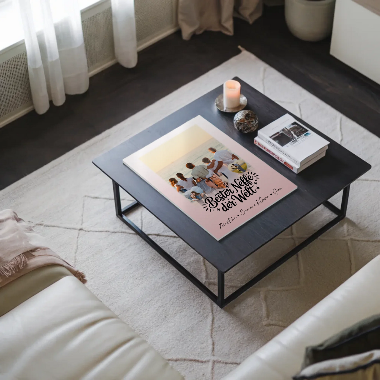 Personalisierte Fotoboard Magnet Wandbild mit 1 Foto und 3 Herz Fotos für den besten Neffen der Welt